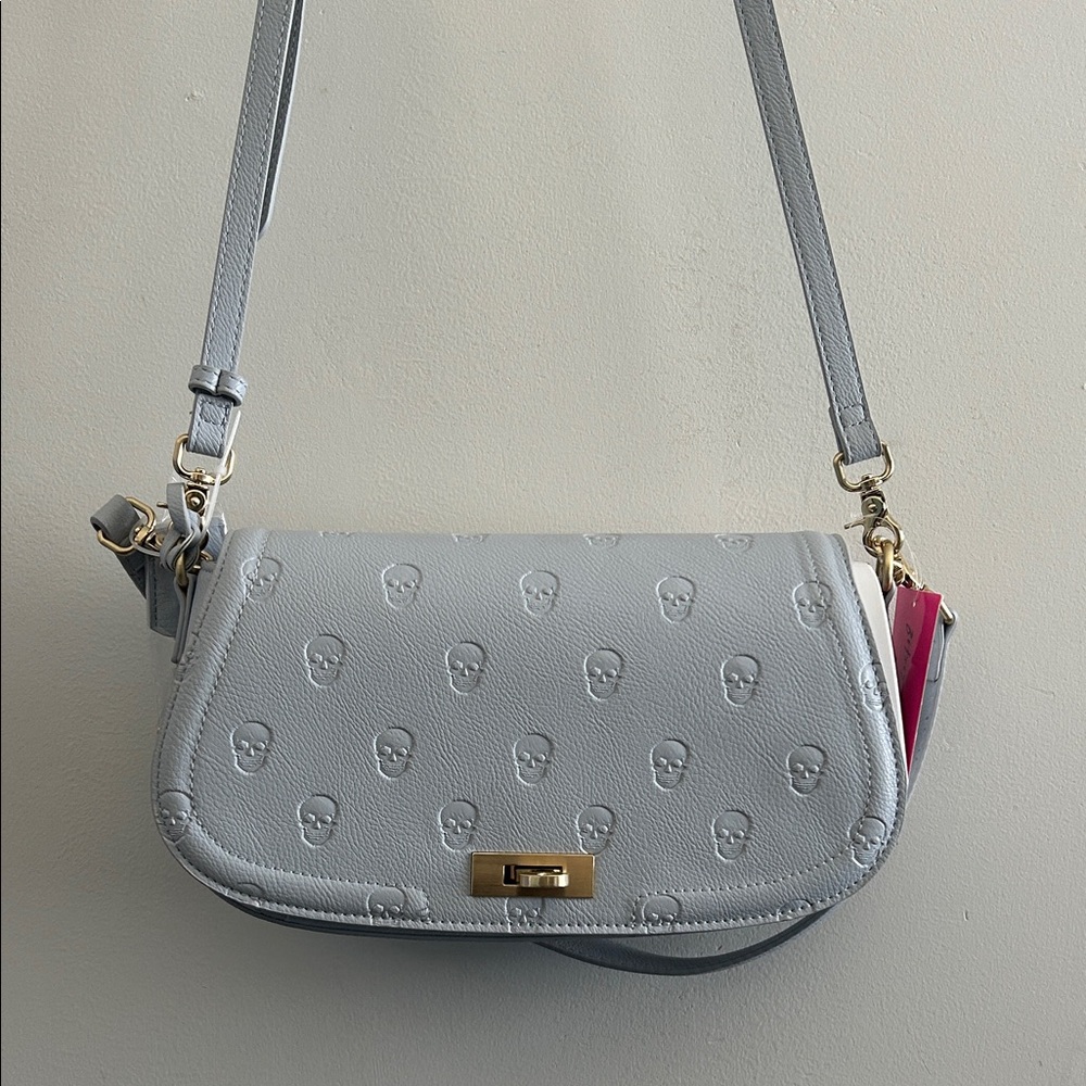 Betsey Johnson Blue Embossed Skull Crossbody Bag